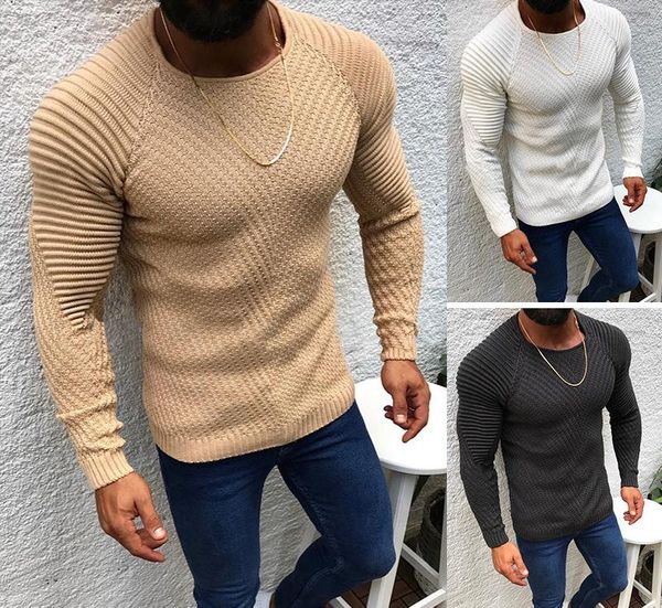 

men's sweaters 2021 slim fit o-neck sweater male high street pleated pullover solid color long sleeve knitted pullovers, White;black