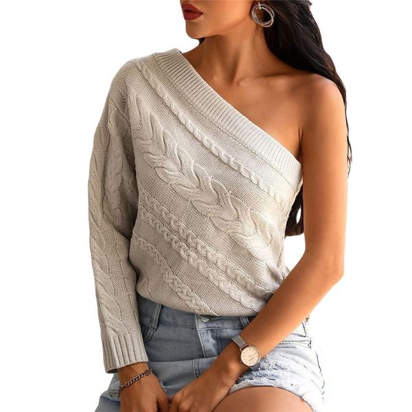 

one-shoulder sleeve women's knitted sweater pure color sweater ladies autumn and winter clothing warm casual street wear, White;black