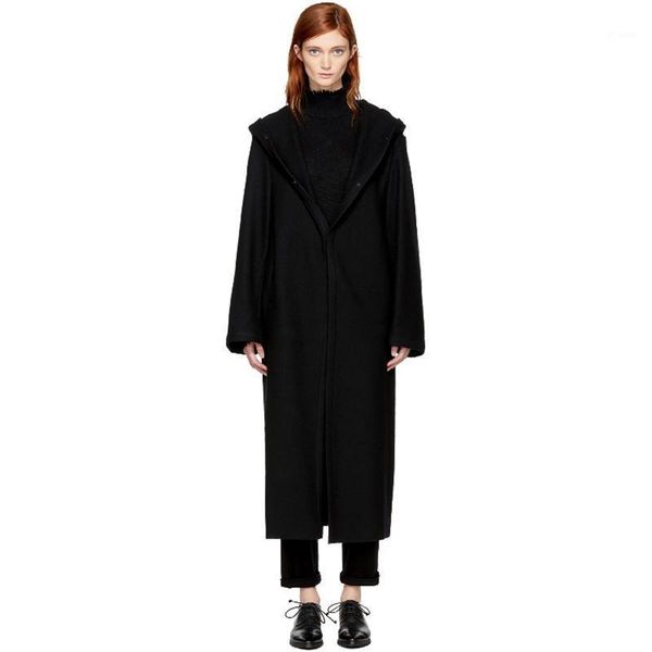 

men's woolen coat mid-length loose black dark black1