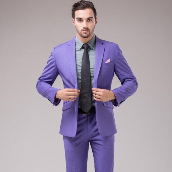 

men's suits & blazers formal one button married suit groom wear fashion slim fit men purple male tuxedo jacket blazer coat+pants, White;black