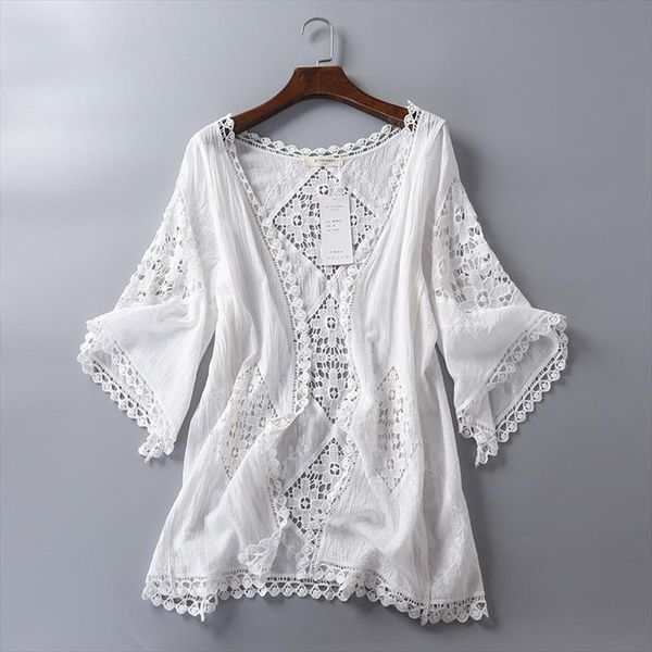 

cotton lace cardigan beach kimono cardigan women summer cardigans embroidery crochet korean white blouse 2019 hollow out new
