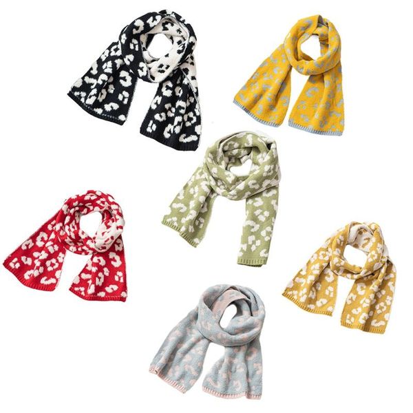 

kids boys girls winter warm knitted long scarf vintage leopard neck wrap shawl, Blue;gray