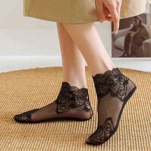 

socks spring and summer lace boat children' sile non slip socks mh low breathable invisible, Red;black
