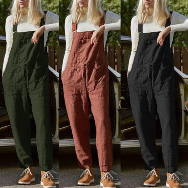 

2020 new womens jumper overalls cami loose romper oversize ladies dungarees jumpsuit pockets tank pants plus size s-3xl, Black;white