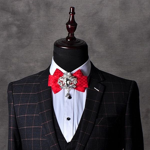 

crystal bowtie groom's men plaid man bow tie for mne british style shirt cravat necktie clothing & accessories, Black;gray