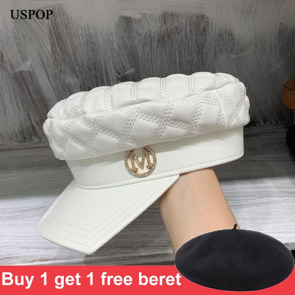 

uspop winter hats women newsboy cap female diamond letter moctagonal hats caps fashion square brim pu caps flat military cap 201013, Blue;gray