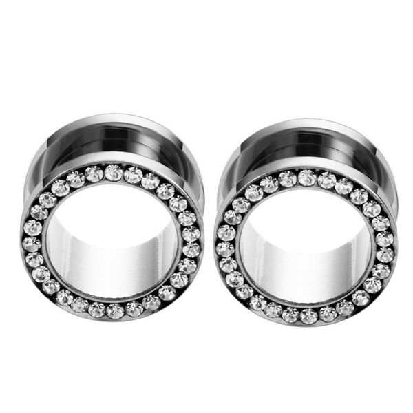

2pcs steel ear plugs and tunnels ear piercings crystal screw fit flesh tunnel expanders stretching plug jllsme home003, Silver