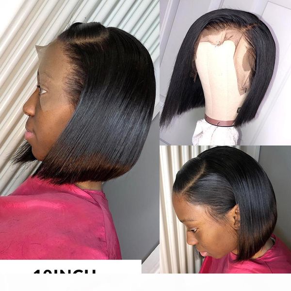 

short bob 360 human wigs pre plucked glueless virgin brazilian straight short bob 360 frontal lace front human hair wig with baby hair, Black;brown