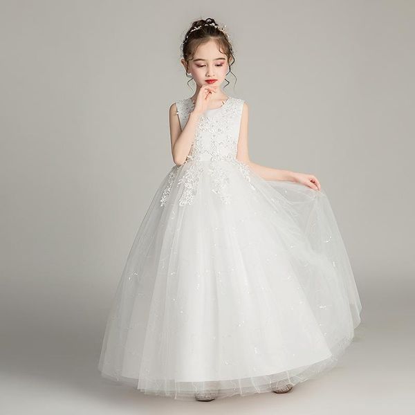 

girls designer dresses fashion princess dress children' trend breathable lace mesh flower dress children' designer clothing long, White;blue