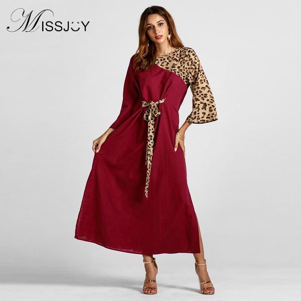 

missjoy leopard long maxi dress vestidos largos belt 2020 autumn arab women abaya middle eastern kuta turkish islamic robe, Black;gray