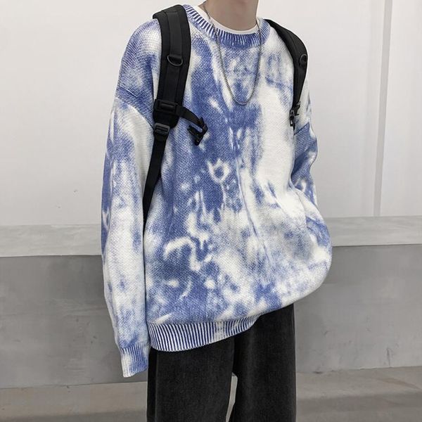 

корейский стиль tie-краситель свитер мужского теплых мод ретро случайного вязаные пуловер мужчина сыпучего вязание свитер мужской одежда -5, White;black