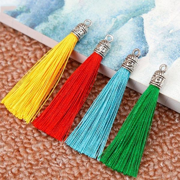 

10pcs lot 17 colors silk tassel cords with metal caps for earrings 6cm long tassel charm pendant fit diy jewelry making findings h jllrmb