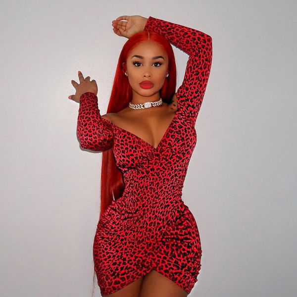 

red printed leopard collar kstrowelk mold mini skirt autumn 2019 women's fashion and fashion street wear club, Gray;blue