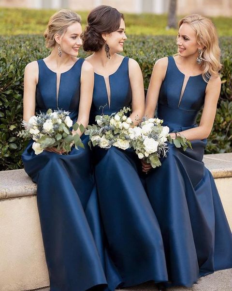 

long dark navy bridesmaid dress formal gown 2022 new arrival satin plus size party prom dresses, White;pink