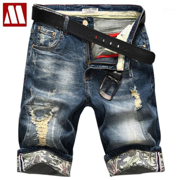 

2020 summer breathable coton man's slim denim shorts fashion elasticity casual old ripped short jeans homme male brand clothes1, Blue