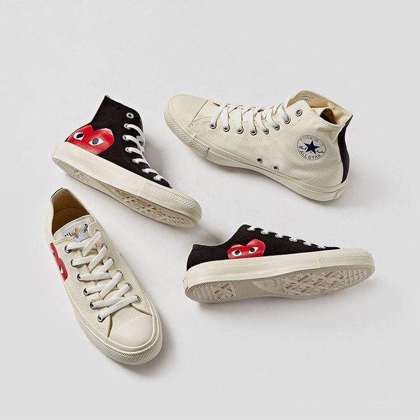 

cdg kawakubo rei commÃ¨ des garÃ§ons play x cÃ²nversÃ¨ chuck all-star taylor 1970s sneakers canvas polka dot white low shoes, Black
