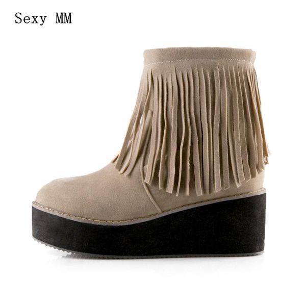 

autumn winter warm plush wedges height increasing ankle boots women shoes short boots plus size 34-40.41,42,43, Black