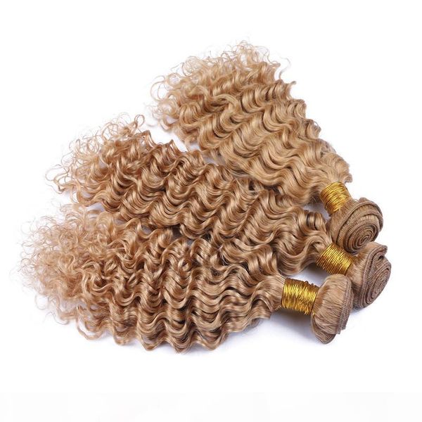 

9a virgin peruvian honey blonde human hair weave bundles 3pcs #27 light brown human hair deep wave bundle deals deep wavy double wefts, Black;brown