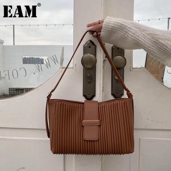 

eam] women new striped baguette quality pu leather personality all-match crossbody shoulder bag fashion tide 2021 18a1417