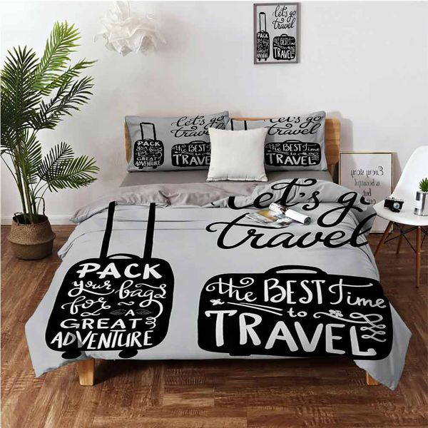 

packing the bags and traveling world journey and fun themed work of art printbedding 3-piece set