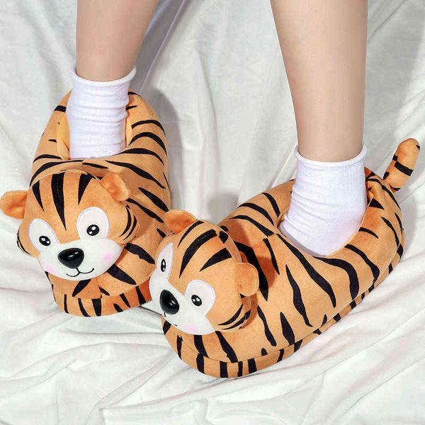 Womens Winter Leuke Tijger Katoen Slippers Mannen Warme Zachte Pluche Huis Slippers Koppels antislip Indoor Vloer Schoenen chaussure Femme G0210