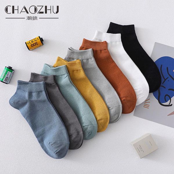 

chaozhu men's solid colors 100% cotton stretch ankle socks spring summer fashion prevent odor daily calcetines male boys sox1, Black