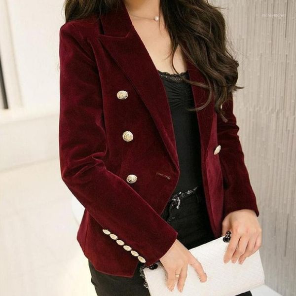 

women's suits & blazers -2xl plus size 2021 autumn female korean slim was thin velvet leisure suit solid color double-breasted jacket, White;black