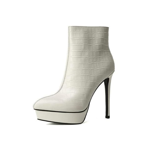 

genuine leather high heels platform women ankle boots brand autumn winter wedding party shoes woman ladies short boots, Black