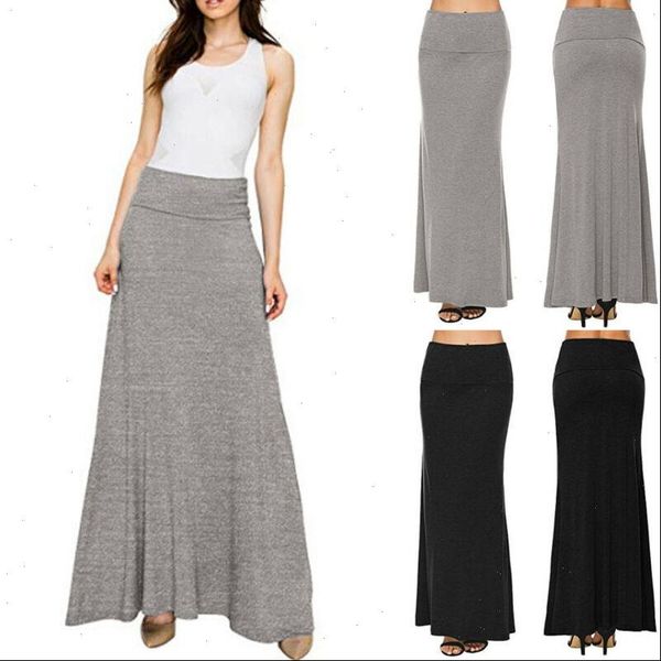 

2019 women summer middle waist maxi skirts ladies fashion new casual skirt females pleated beachwear long gypsy skirts hot, Black