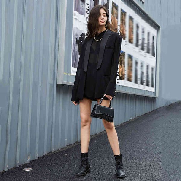 

women's suits & blazers [eam] women mesh split big size blazer stand collar long sleeve loose fit jacket fashion spring autumn 2022 1t6, White;black