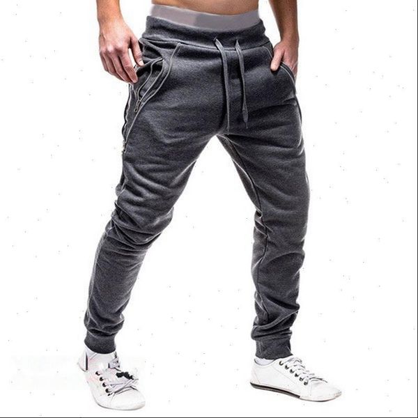 

hip hop pants men sweatpants slacks casual elastic joggings sport solid baggy pockets trousers fitness gym pants runner, Black