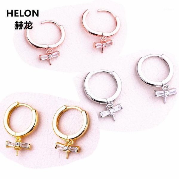 

925 sterling silver women hoop earrings cubic zirconia cz 7-13mm pearl or round bead semi mount earrings gold color wholesale1, Golden;silver