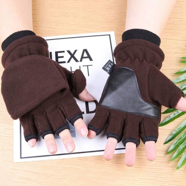 

women men winter polar fleece half finger flip gloves double layer thicken touch screen fingerless convertible mittens wrist war, Blue;gray