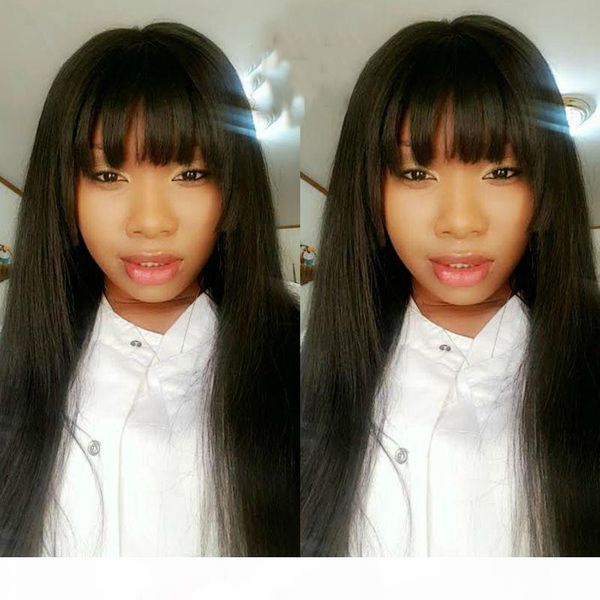 

150% density glueless lace front human hair wigs pre plucked hairline brazilian remy hair straight full lace wigs with baby hair with bang, Black;brown