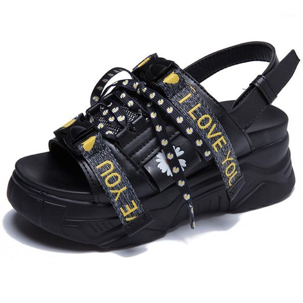 

2020 summer sandals gladiator platform women's sandals 8cm high heels women chunky beach leather comfortable woman shoes1, Black