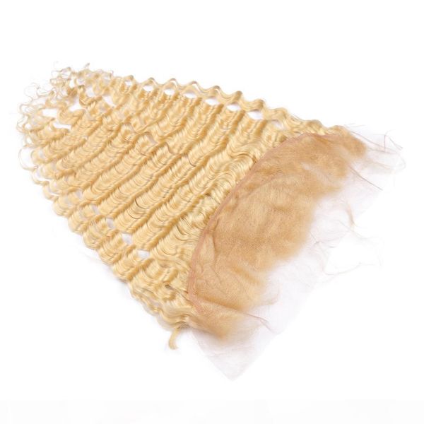 

brazilian deep wave 613 blonde human hair lace frontal closure 13x4" bleach blonde virgin hair full frontal lace closure ear to ear, Black;brown