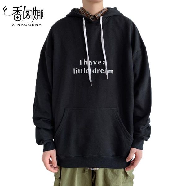 

solid hip hop loose hoody sweatshirts cotton letter fashion teens long sleeves casual large size sweatshirts hoodies, Black