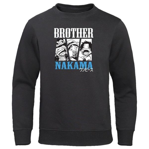 

one piece monkey d. luffy hoodies japanese anime pullover men harajuku hoody casual streetwear straw hat kid men's sweatshirts, Black