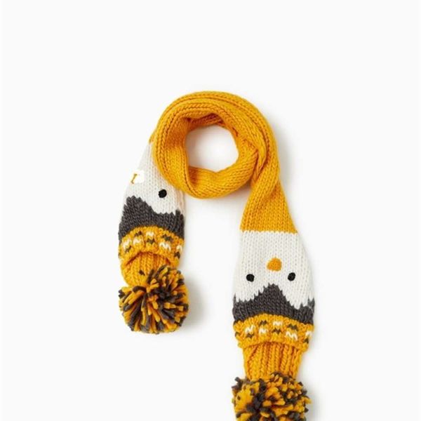 

baby 2020 new boy cartoon penguin girl children's knitting wool scarf, Red;brown