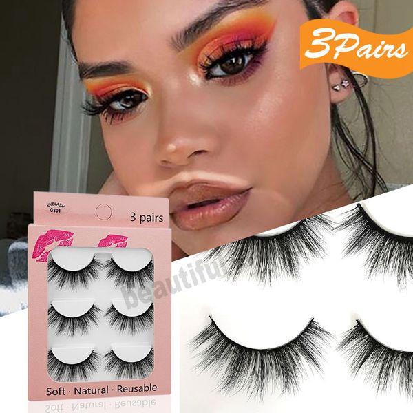 3 Paare 3D Nachahmung Nerz Haar Wimpern Natur Buschige Kreuzung Wimpern Einzelne Streifen Dicke Wimpern Gefälschte Wimpern Make-Up Werkzeuge Pestanas De Pelo De Vison