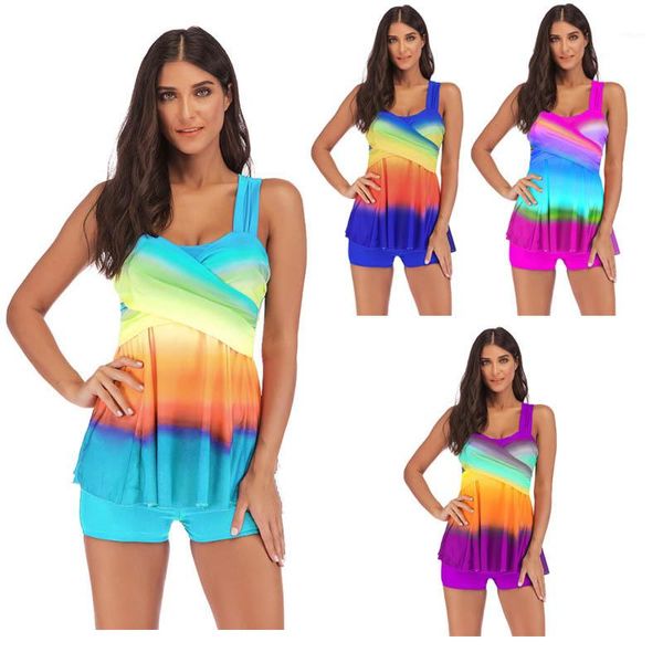 

bathing suit rainbow printed contrast color swimsuits summer designer bikini swimwear plus size women skirted, White;black