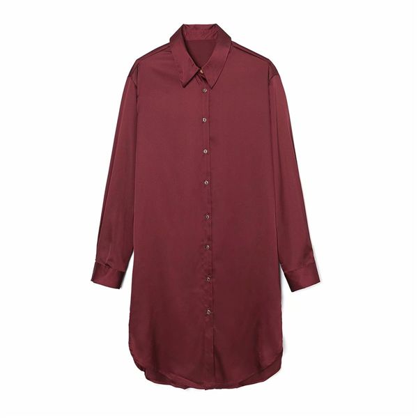 

2021 new streetwear women solid satin button shirts fashion ladies long elegant female down collar blouses p241, White