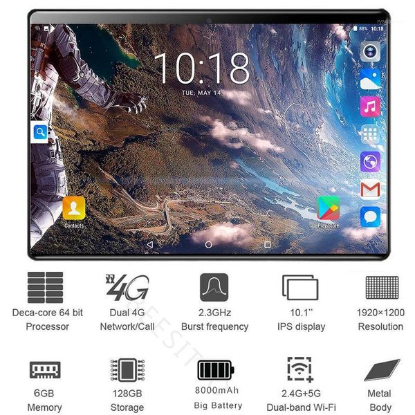 

tablet pc 2021 global 10 inch dual sim 4g lte deca core 6gb ram 128gb rom 1280*800 ips 8000mah 2.5d android 9.0 tablets 10.11