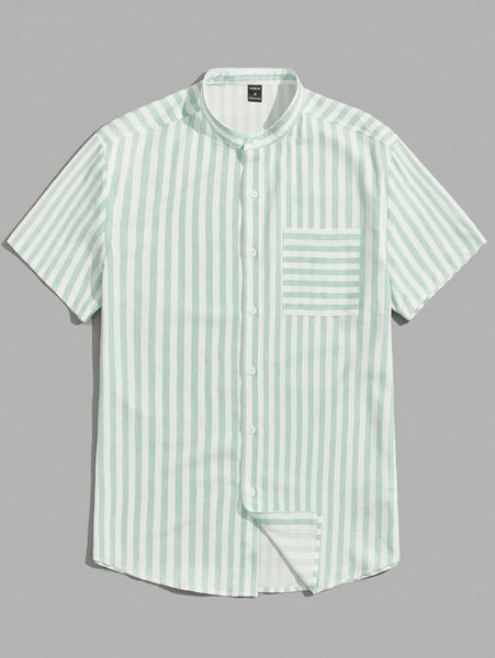 

men two tone striped patch pocket shirt v2u5#, White;black