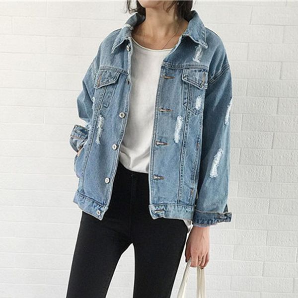 

blue jeans jackets women casacos feminino slim ripped holes denim jacket femme elegant vintage bomber jacket 2019 basic coats1, Black;brown