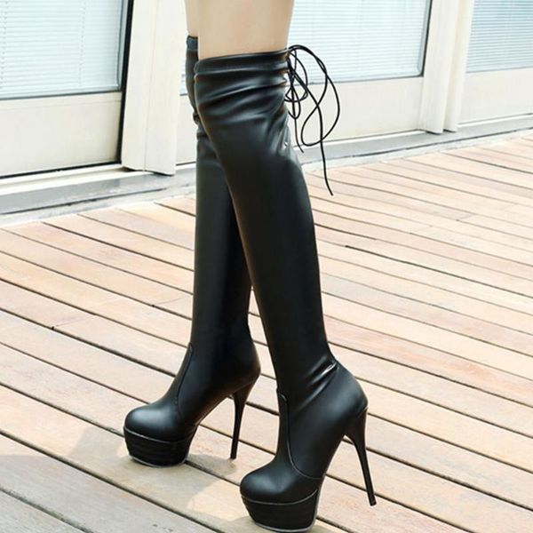 

brand new big size 45 платформа sexy тонкий высокие каблуки партии над коленом ботинка способа зимы ботинки ботинок женщин, Black