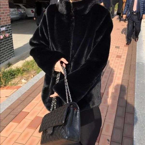 

women's jackets korean style waterproof mink jacket winter female stand collar long sleeve coat black/grey fur thicken outerwear 2021, Black;brown