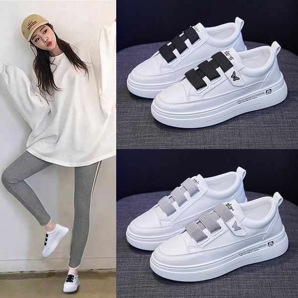 

white shoes for women 2020 autumn new womens shoes all-matching student popular thick bottom leisure sports magic stick sneakers, Black