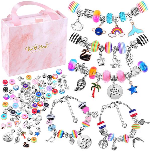 

bracelet making kit for girls 85pcs charm bracelets kit with beads, jewelry charms bracelets for diy craft, jewelry gift for adults and kids