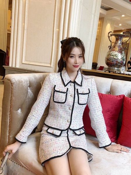

european 2020 fashionable women's spring and autumn versatile small short coatcoat short coat fragrance coarse tweed temperament slim t, Gray